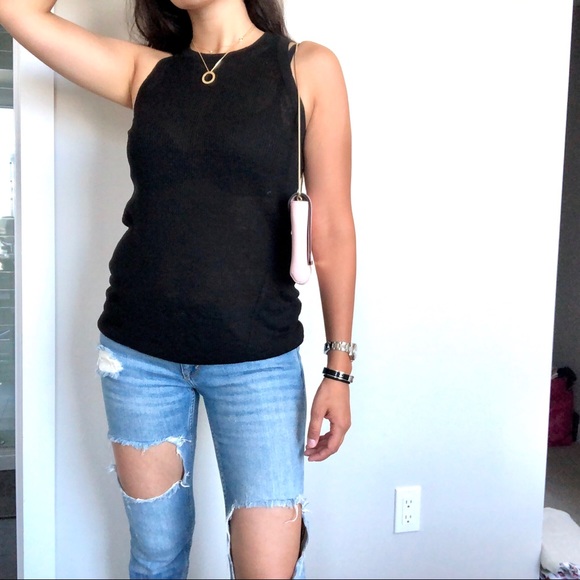 Michael Kors linen ribbed black top nwot - Picture 2 of 2